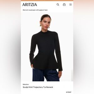 Babaton Black Rib-Knit Mockneck Sweater with Peplum hem, size Medium